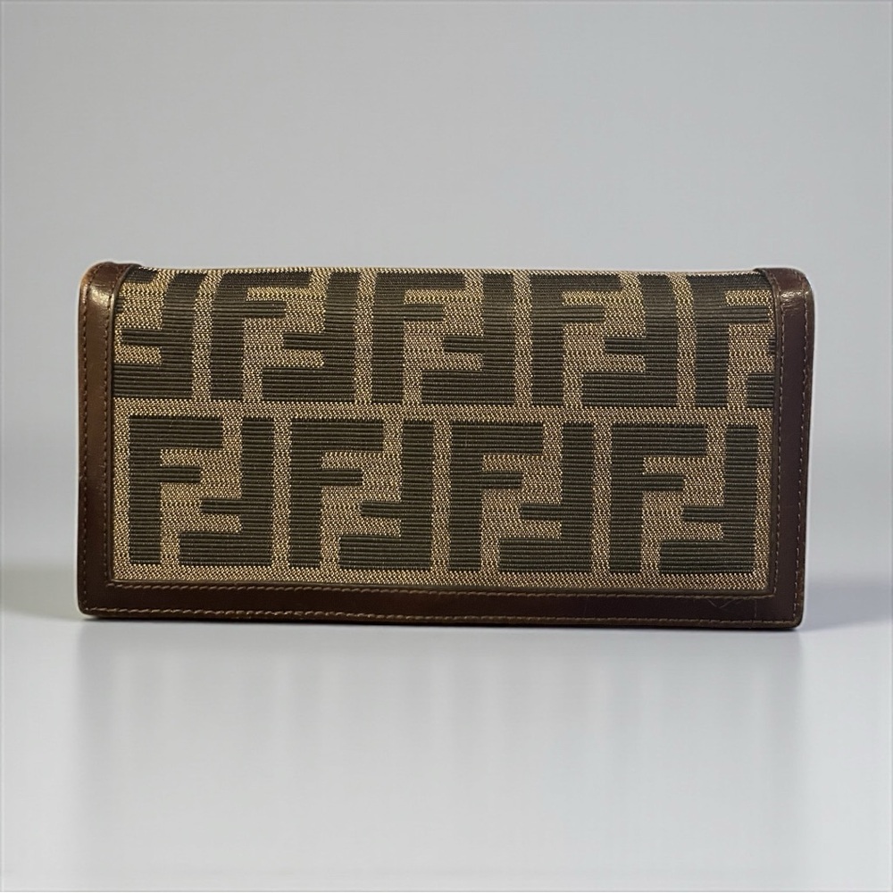 Authentic Vintage Fendi Logo Pattern Wallet in Tobacco and Tan